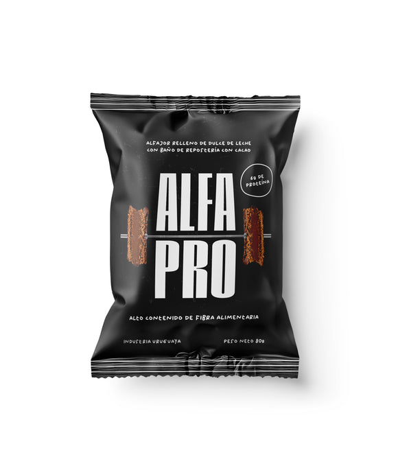 AlfaPro - Alfajor de Proteina 80grs - Chocolate Negro - Caja x8 unid