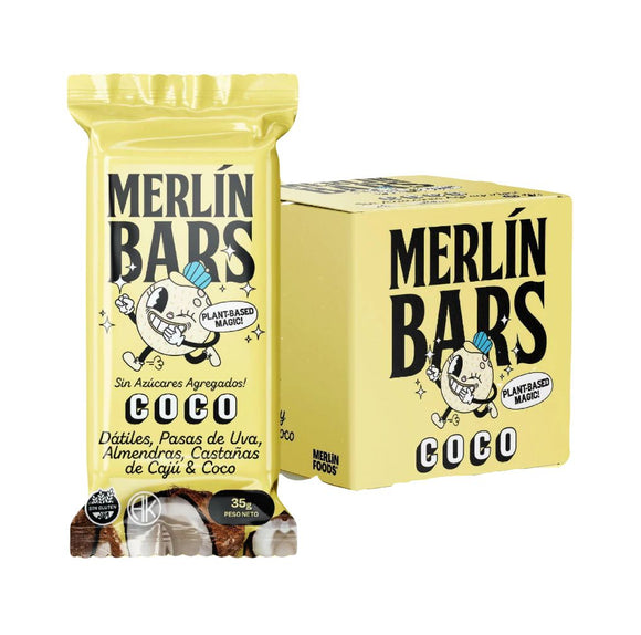 Caja x14 unid Merlin Raw Bar Sabor Coco 35grs